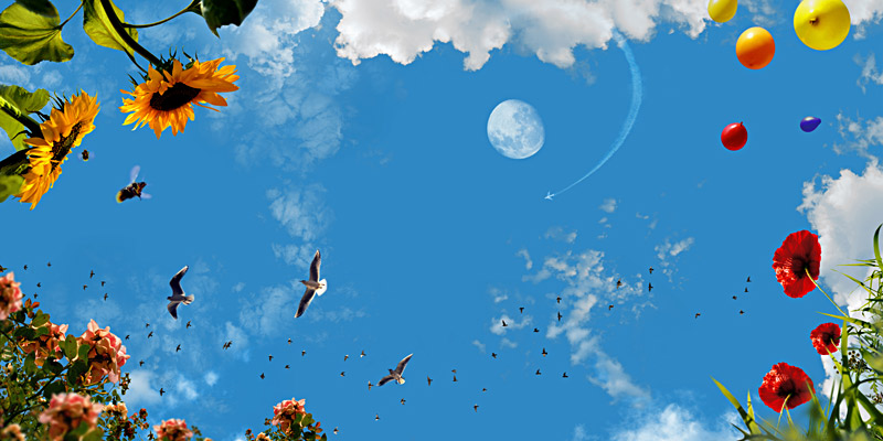 Wolkenplafond fotodesign: Ballon naar de maan' 